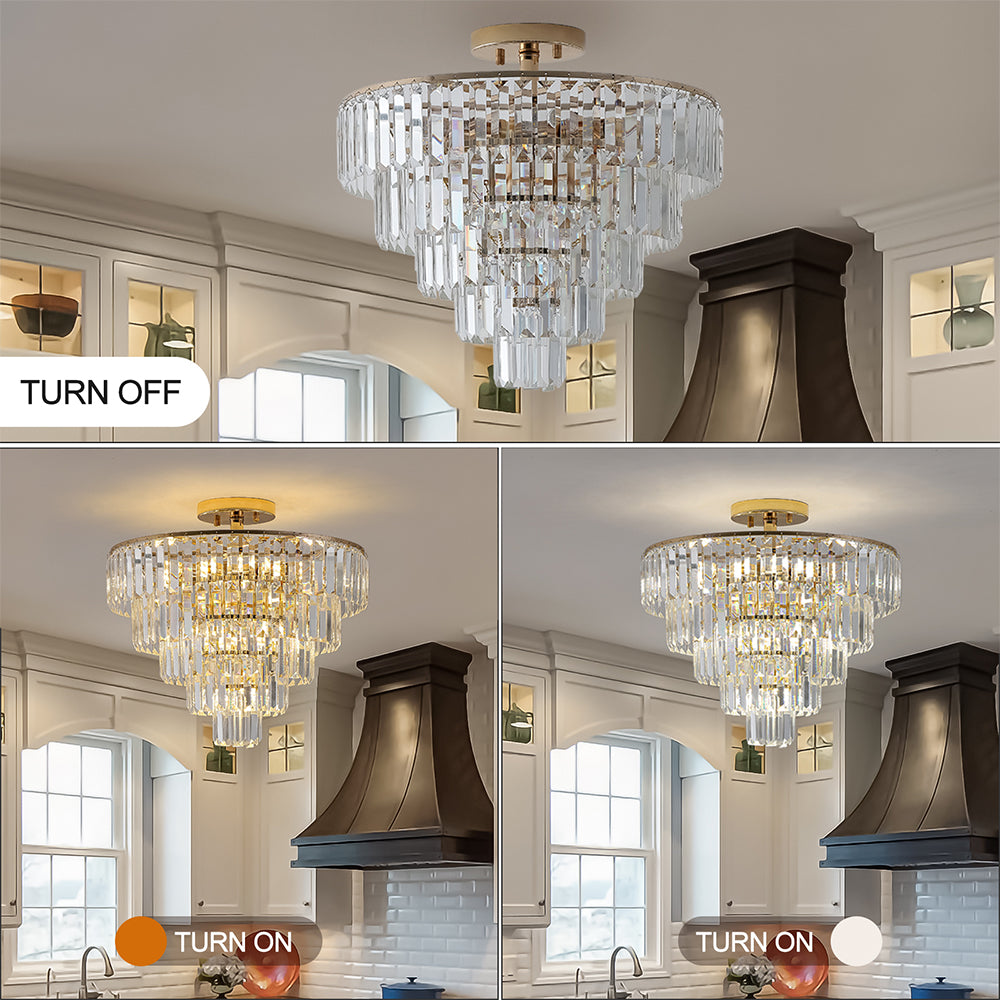 5-Tier Luxury Gold Crystal Chandelier - Contemporary Semi-Flush Mount Ceiling Light Fixture_5