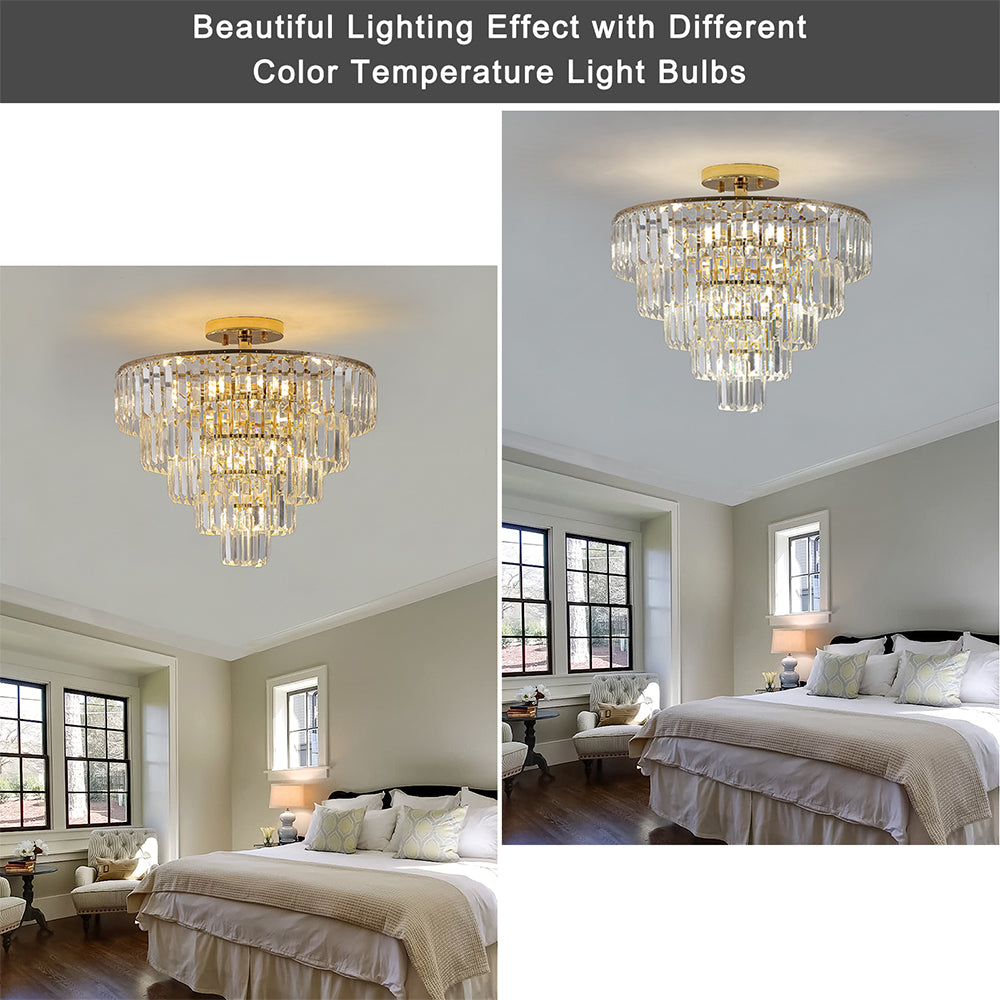 5-Tier Luxury Gold Crystal Chandelier - Contemporary Semi-Flush Mount Ceiling Light Fixture_4