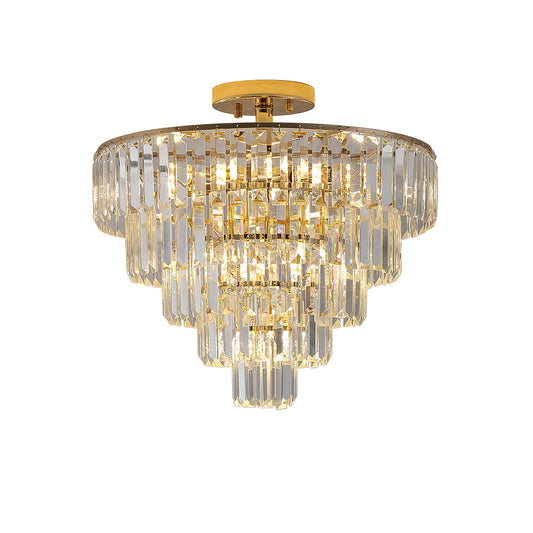 5-Tier Luxury Gold Crystal Chandelier - Contemporary Semi-Flush Mount Ceiling Light Fixture_0