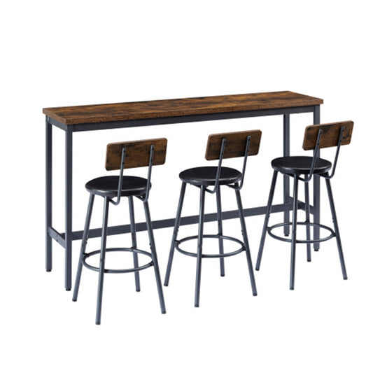 Industrial Bar Table Set with 3 Stools - Rustic Brown_0