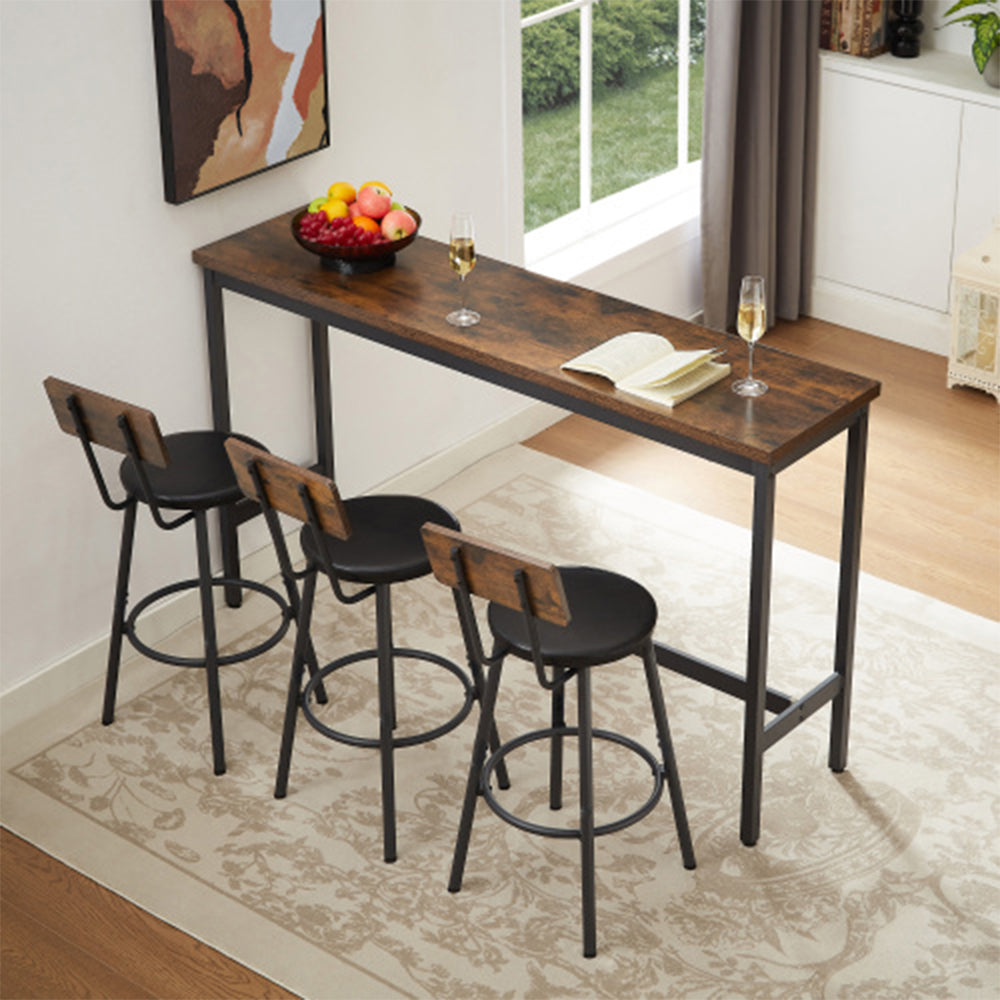 Industrial Bar Table Set with 3 Stools - Rustic Brown_2