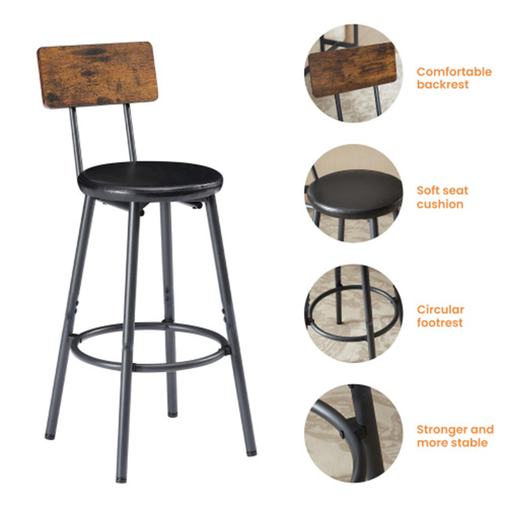 Industrial Bar Table Set with 3 Stools - Rustic Brown_4