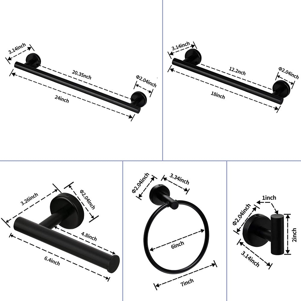 6-Piece Stainless Steel Wall-Mounted Bathroom Towel Rack Set_2