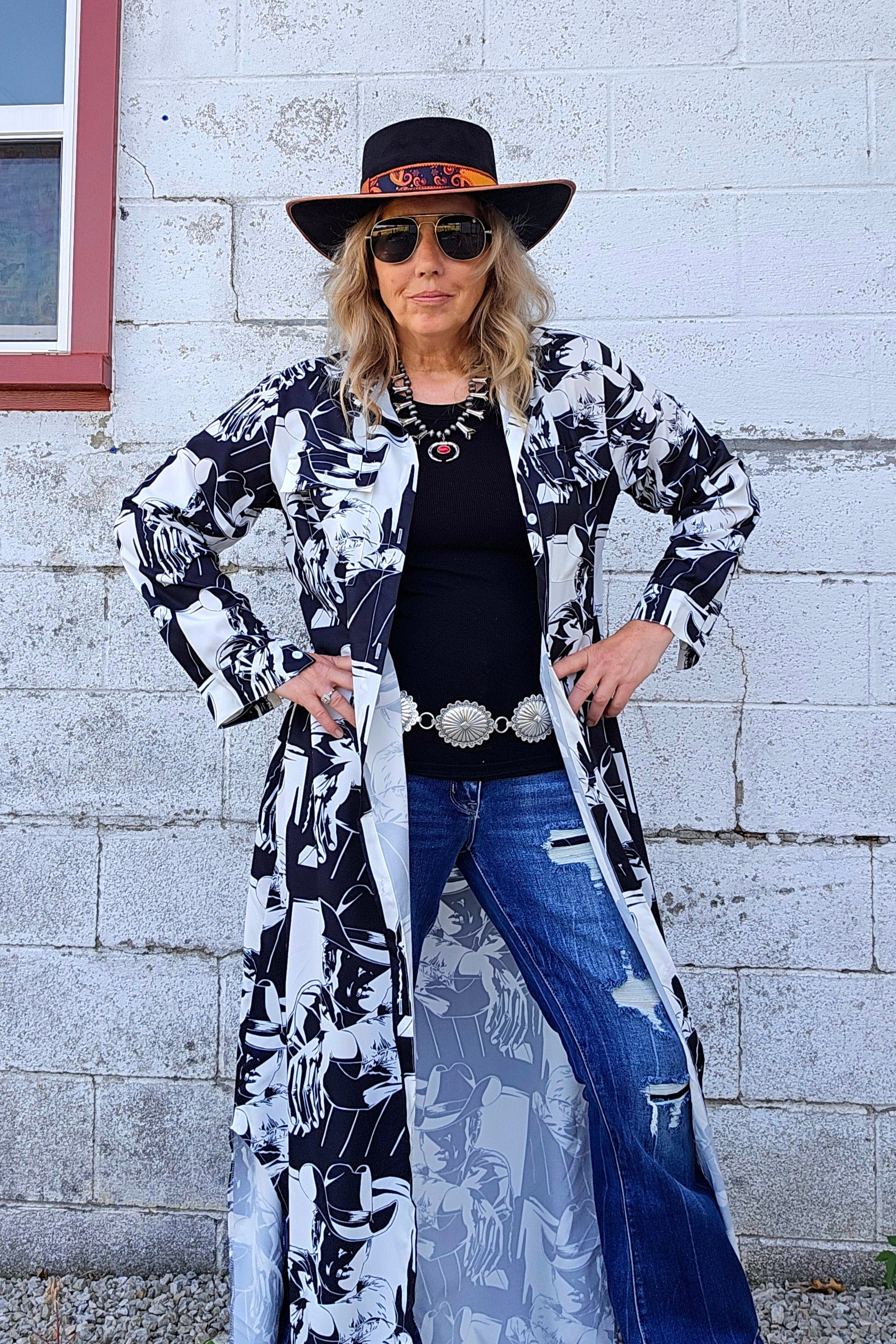 Black & White Cowboy Western Duster Dress