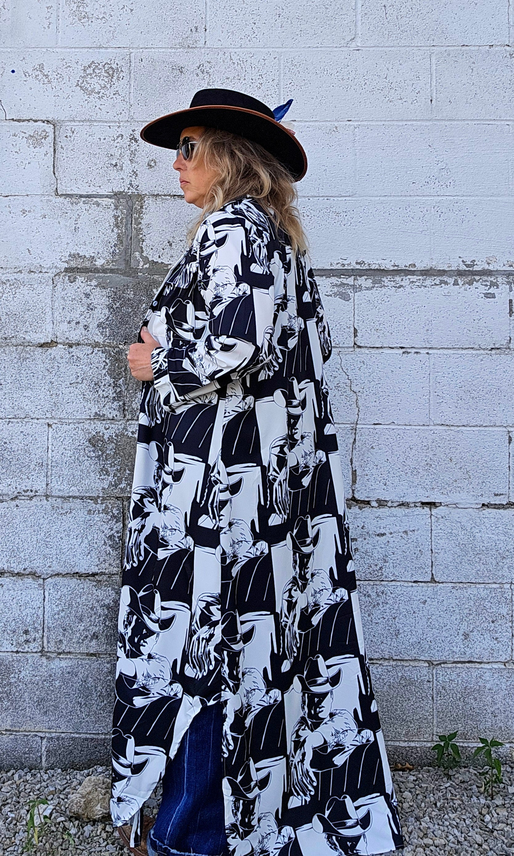 Black & White Cowboy Western Duster Dress