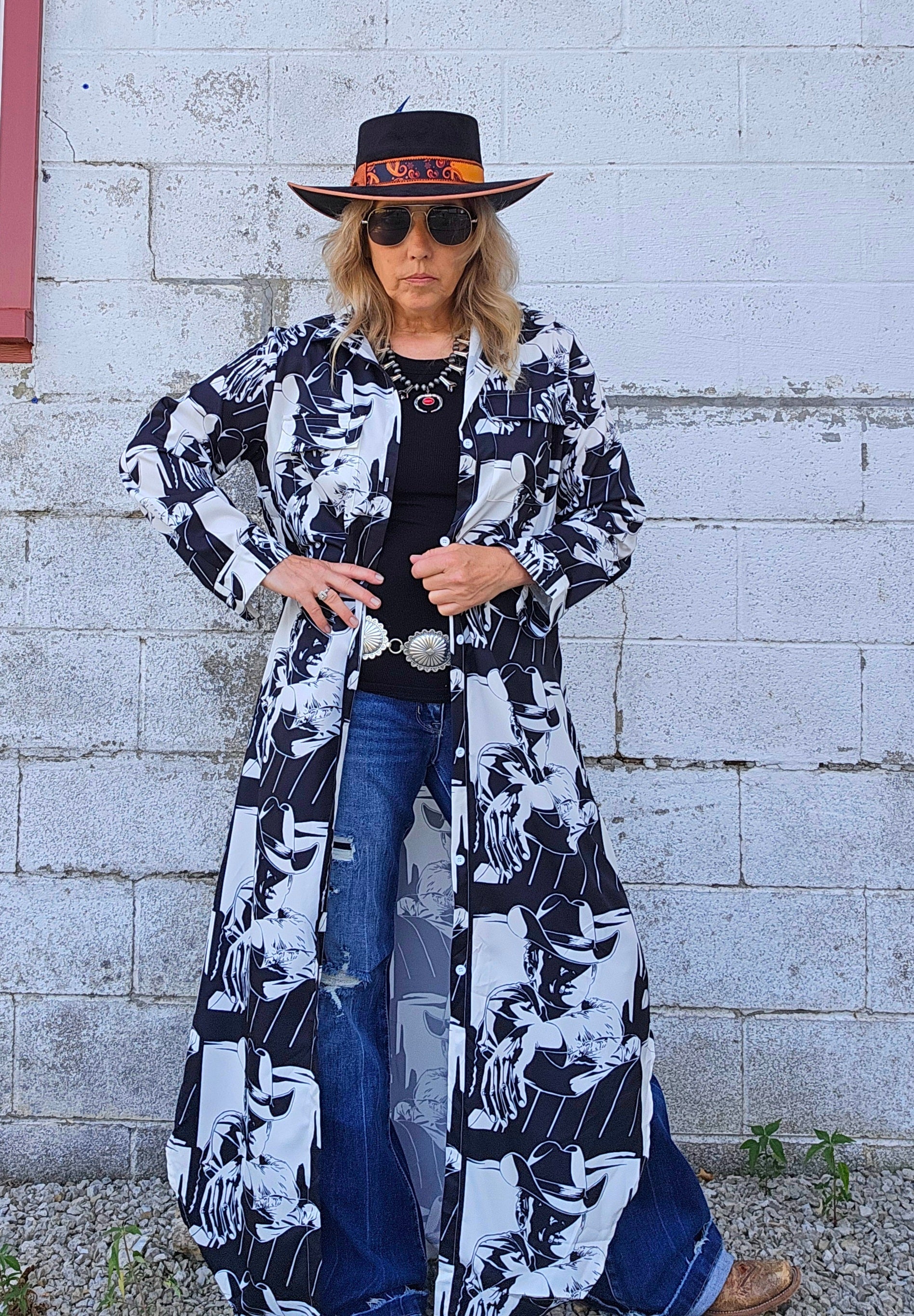Black & White Cowboy Western Duster Dress