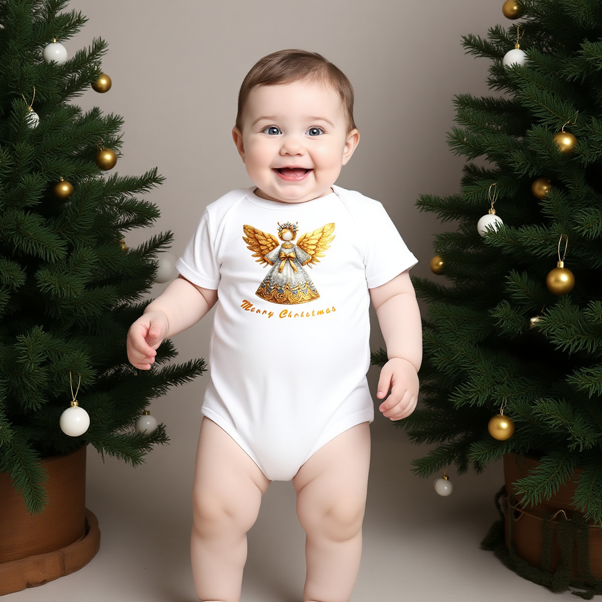 Merry Christmas Golden Angel Infant Short Sleeve Onesie
