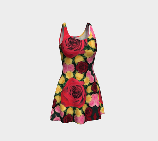 Red and Yellow Roses Flare Dress