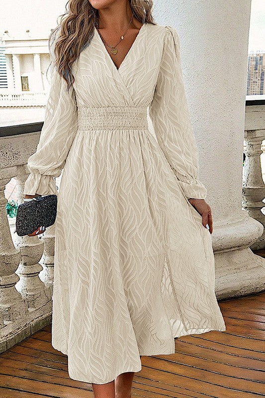 Women's Long Sleeve Gathered Waist Midi Dress