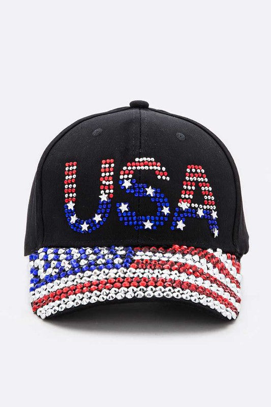 USA Flag Rhinestone Statement Baseball Cap