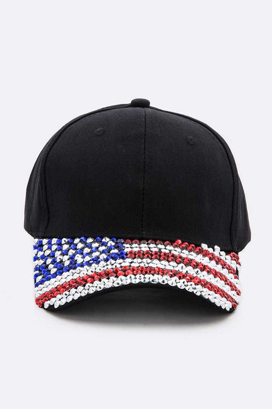 USA Flag Rhinestone Brim Baseball Cap