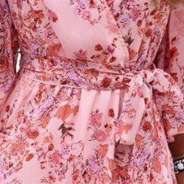 Women's Pink Floral Flutter Wrap Short Dress