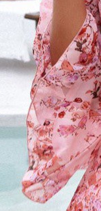 Women's Pink Floral Flutter Wrap Short Dress