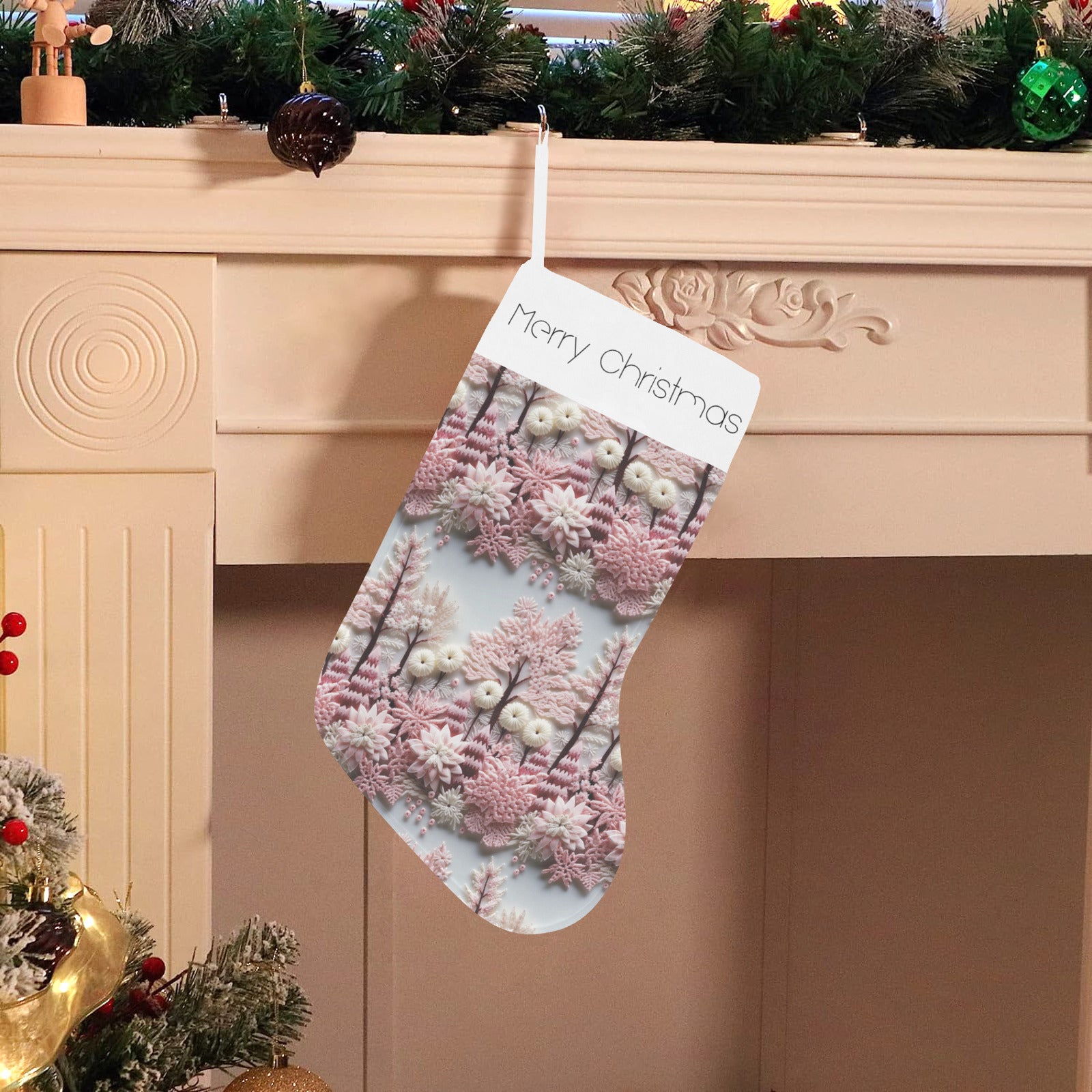 Pink Trees Merry Christmas Stocking (Made in USA)
