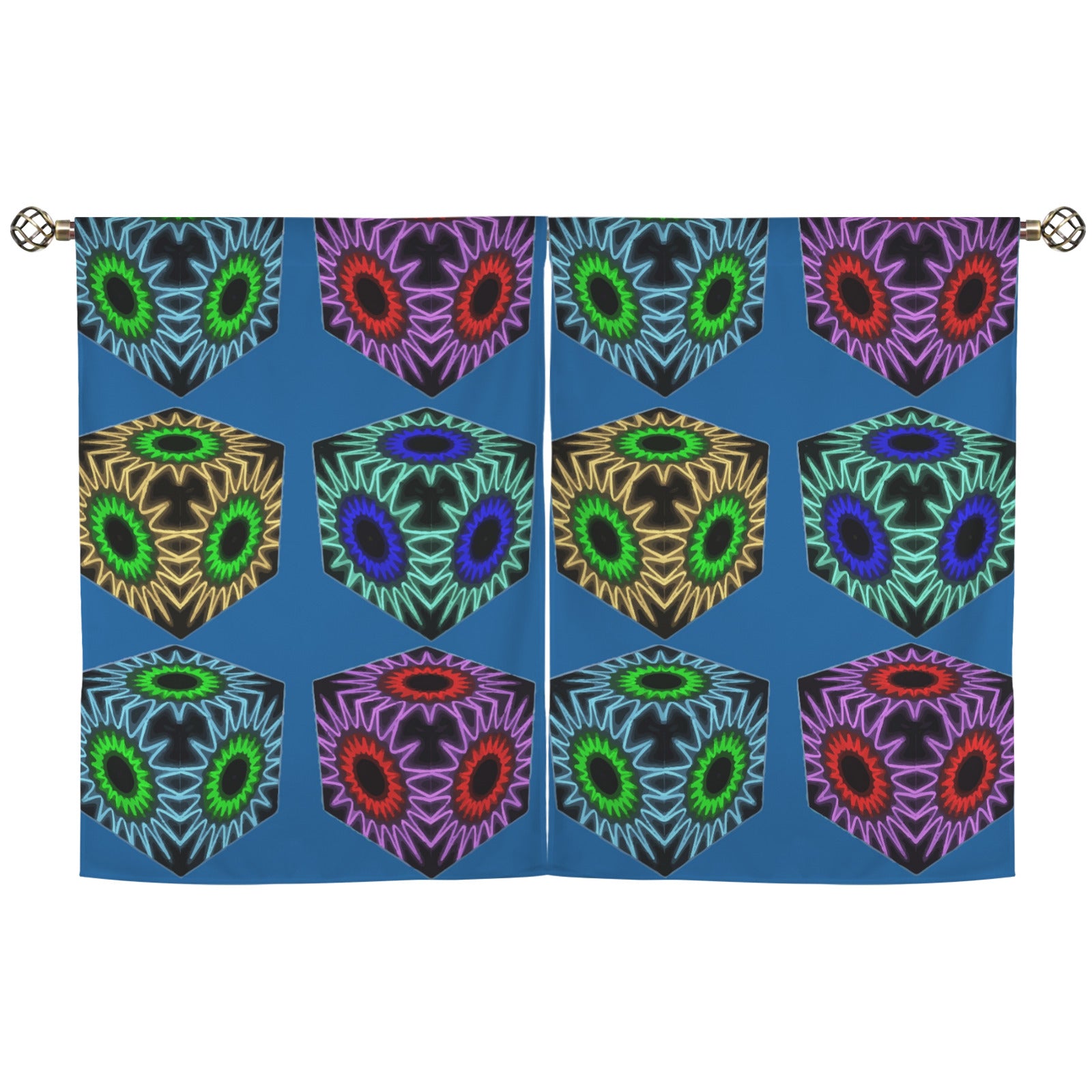 Colorful Cubes Blue Window Curtains - 5 Sizes Available