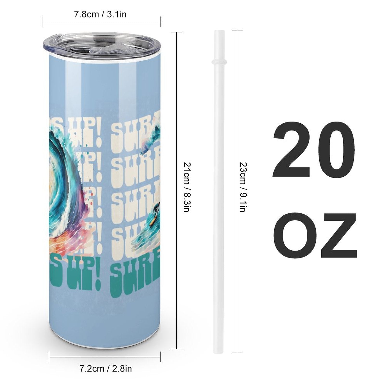 Surf's Up 20oz Skinny Stainless Steel Straight Cup-With Lid