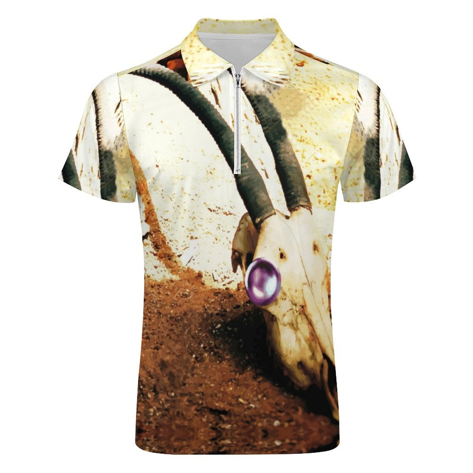 Men's Animal Skull with Jewel Eye Short Sleeve Polo Shirt