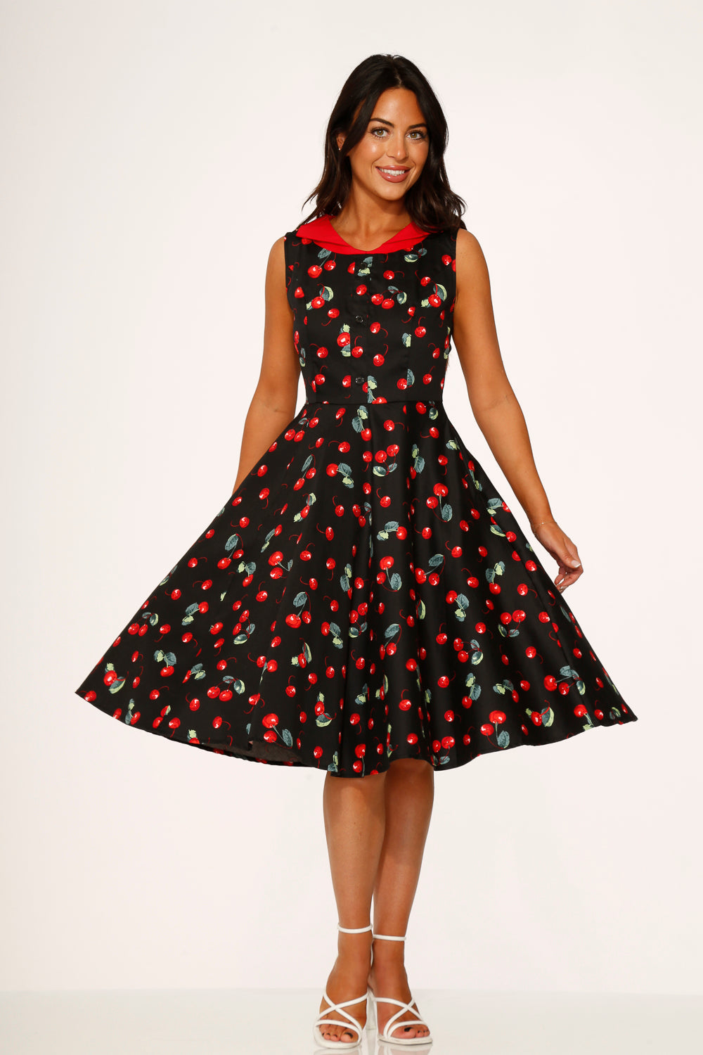 Black Red Cherry Swing Dress