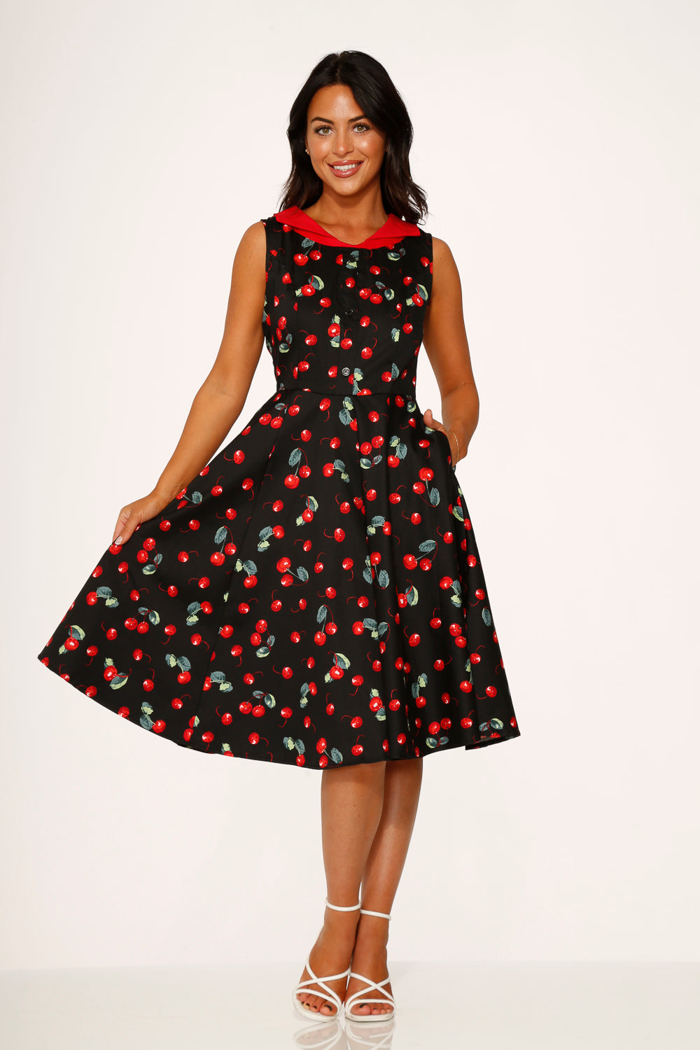 Black Red Cherry Swing Dress