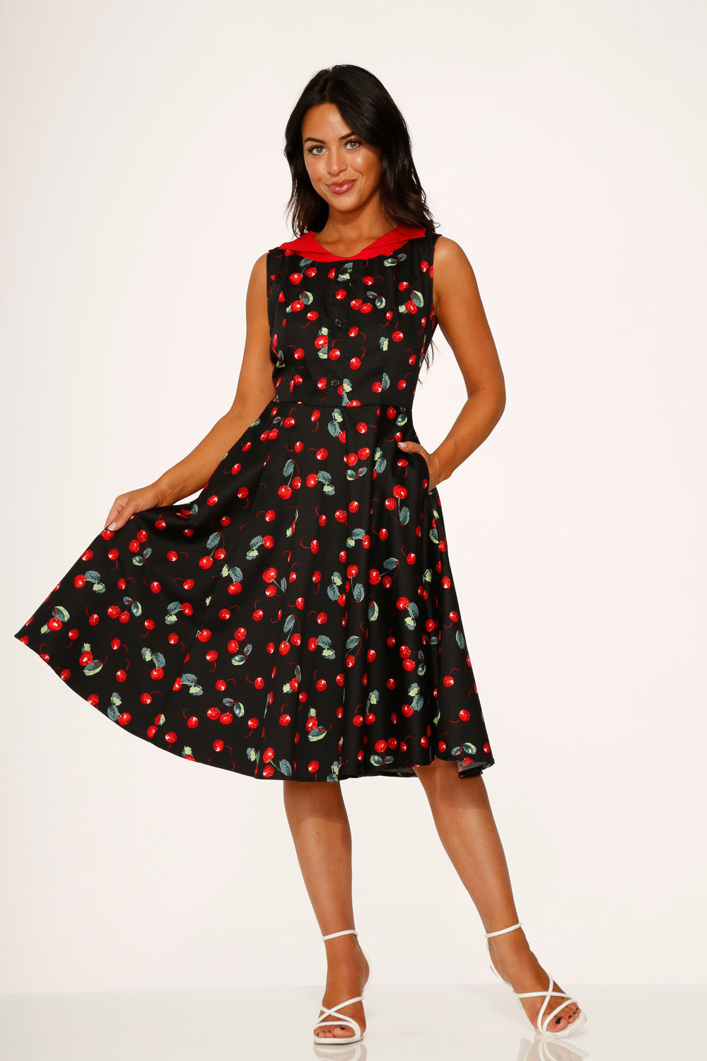 Black Red Cherry Swing Dress