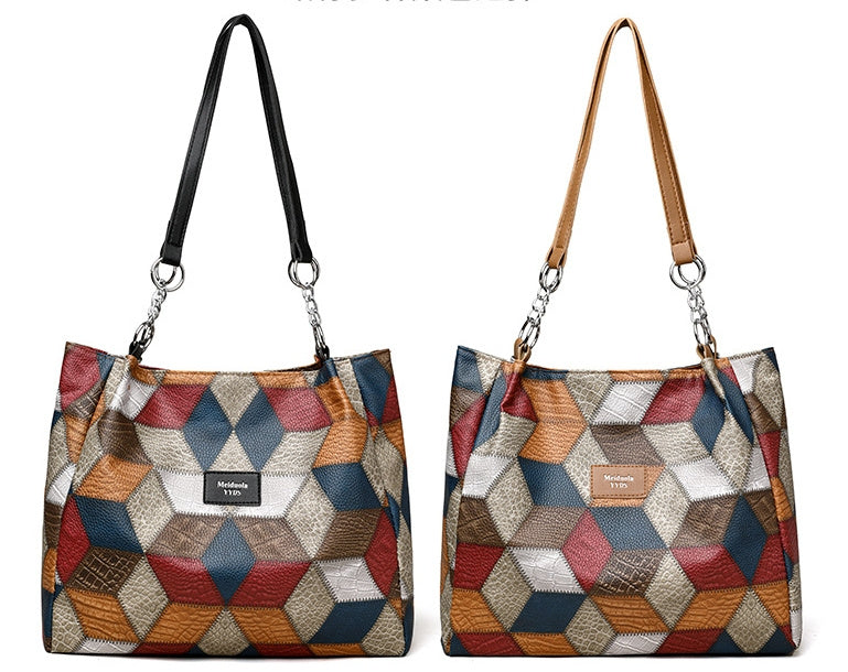 Retro Geometric Pattern Colorful Large Capacity Shoulder Bag