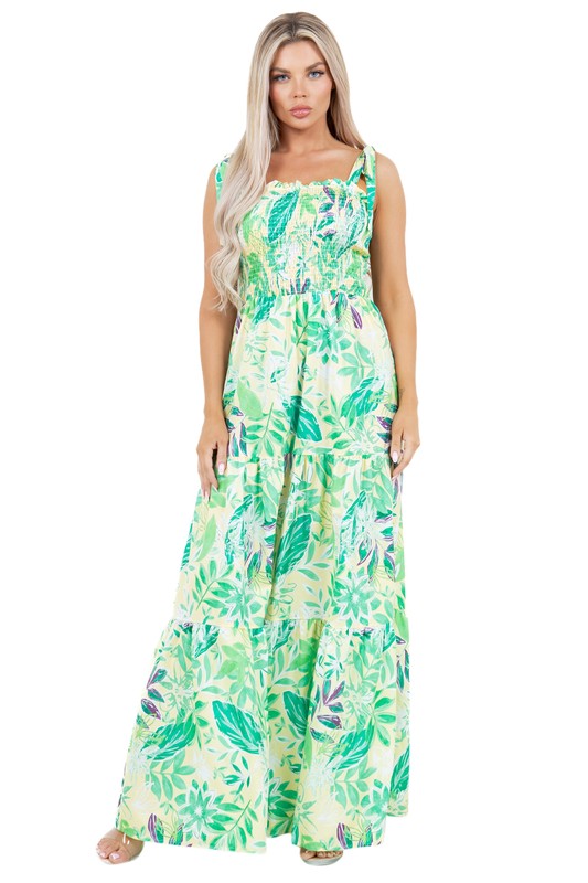 Women's Ruffled Floral Sleeveless Summer Maxi Dress