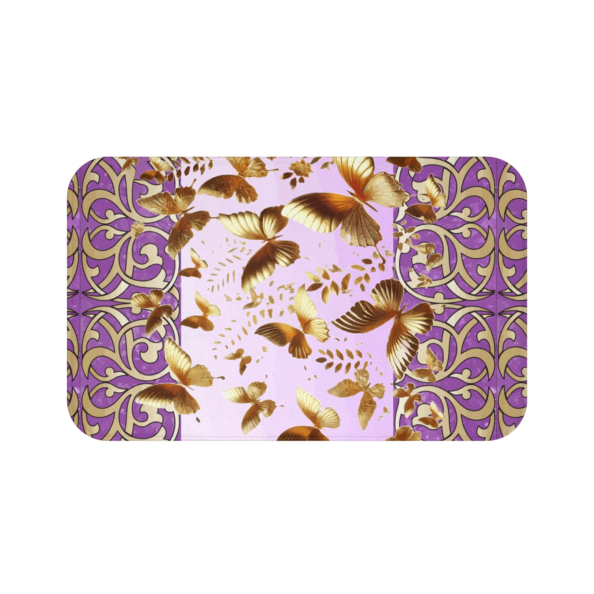 Golden Butterflies Flying Away Bath Mat