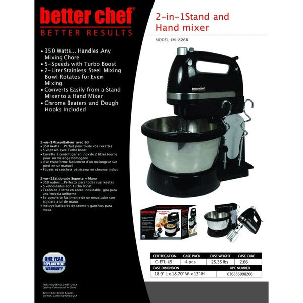 Better Chef 350W Hand and Stand Mixer