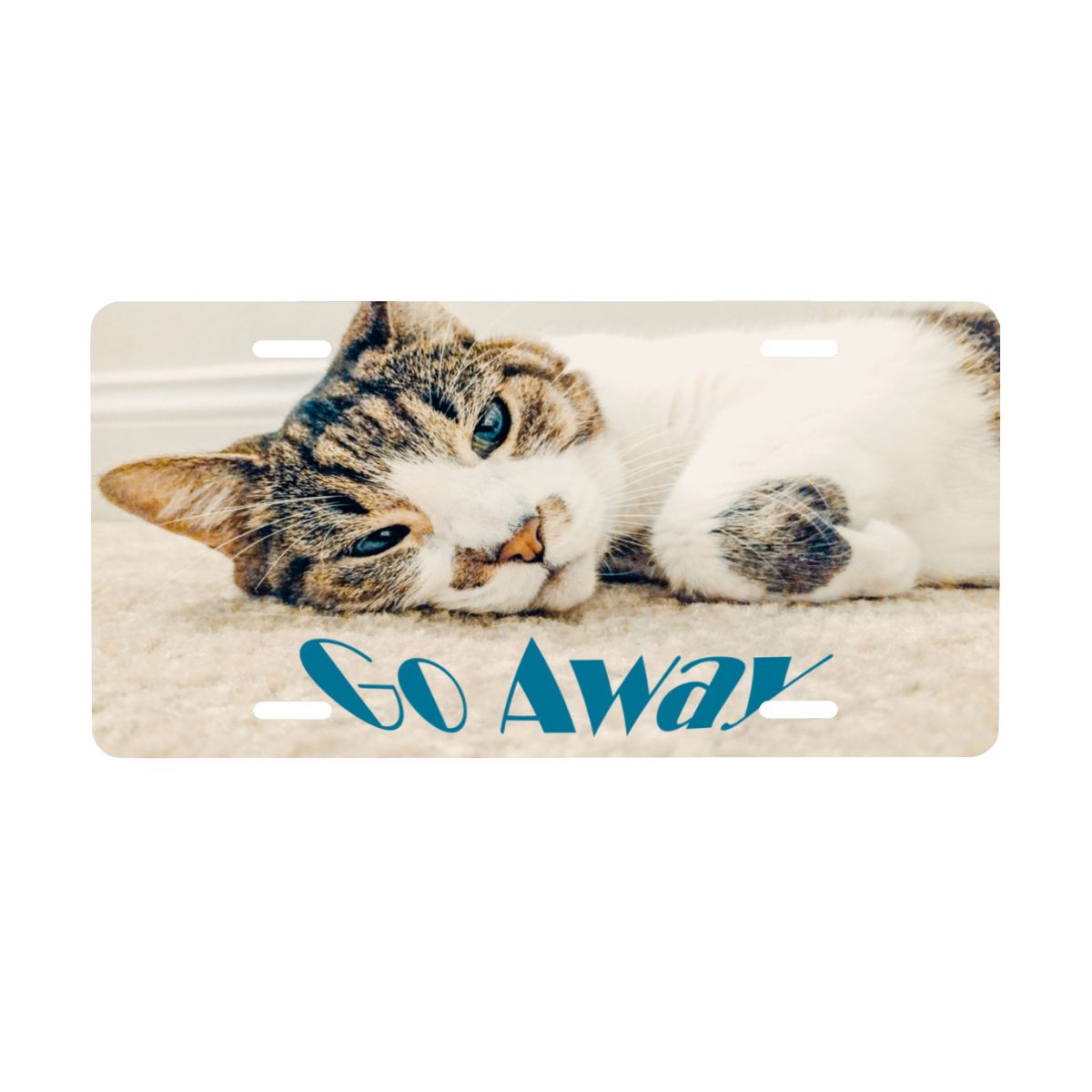 Sleepy Cat says Go Away Aluminum License Plate (Made in USA)