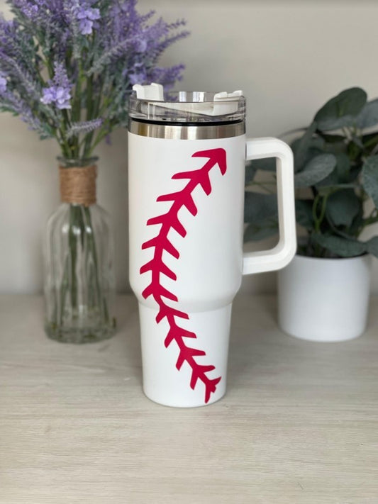Baseball 40oz Stainless Steel Tumbler with Lid and Handle