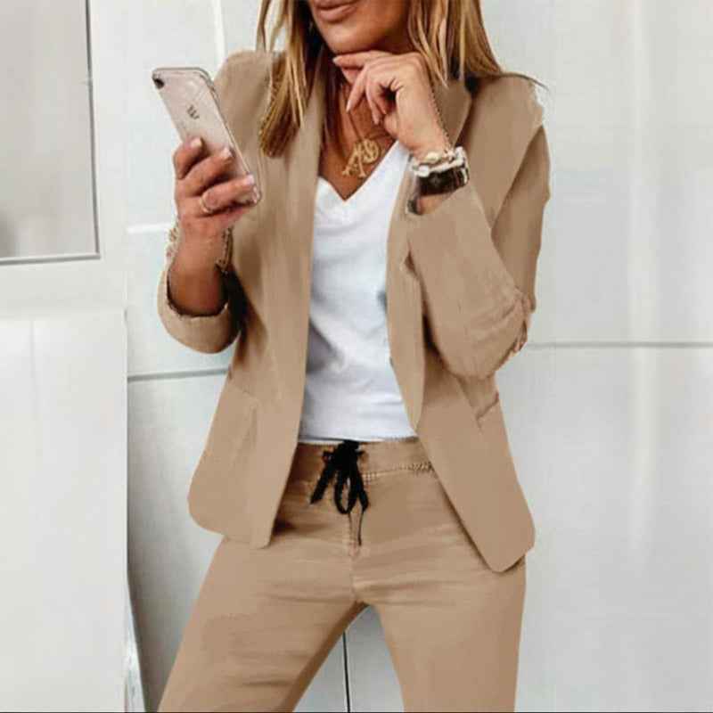 Women's Business Solid Color Long Sleeve 2-piece Pants Set