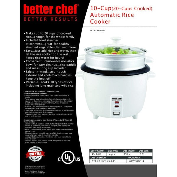 Better Chef 10-Cup Nonstick Rice Cooker With Steamer