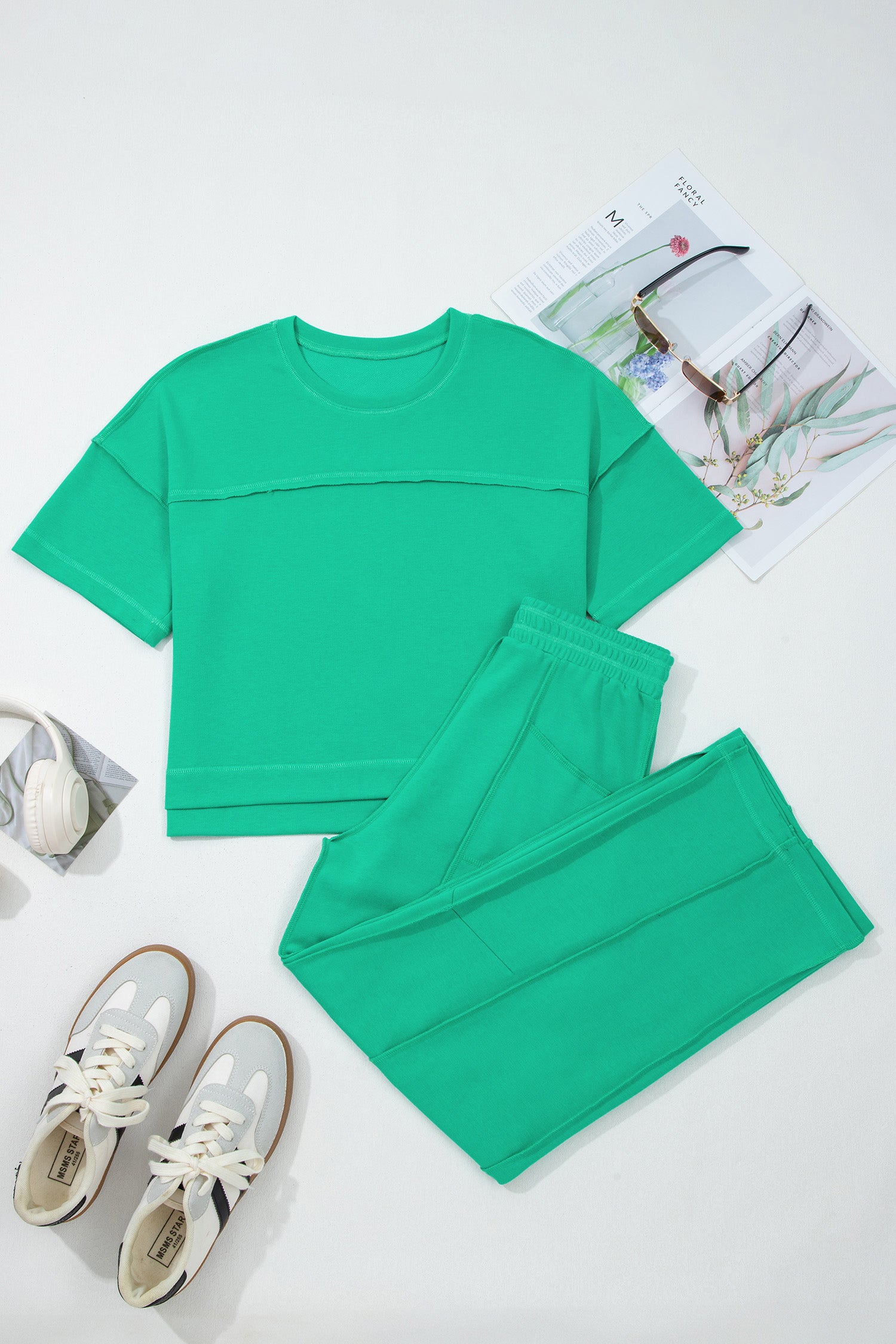 Rose Red Drop Shoulder Boxy Tee and Barrel Pants Set