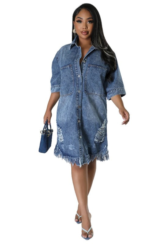 Women's Fashion Knee Length Denim Dress