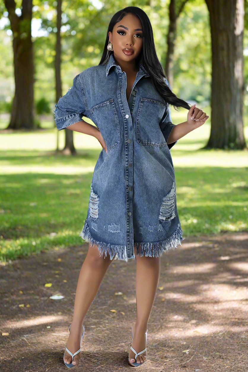 Women's Fashion Knee Length Denim Dress