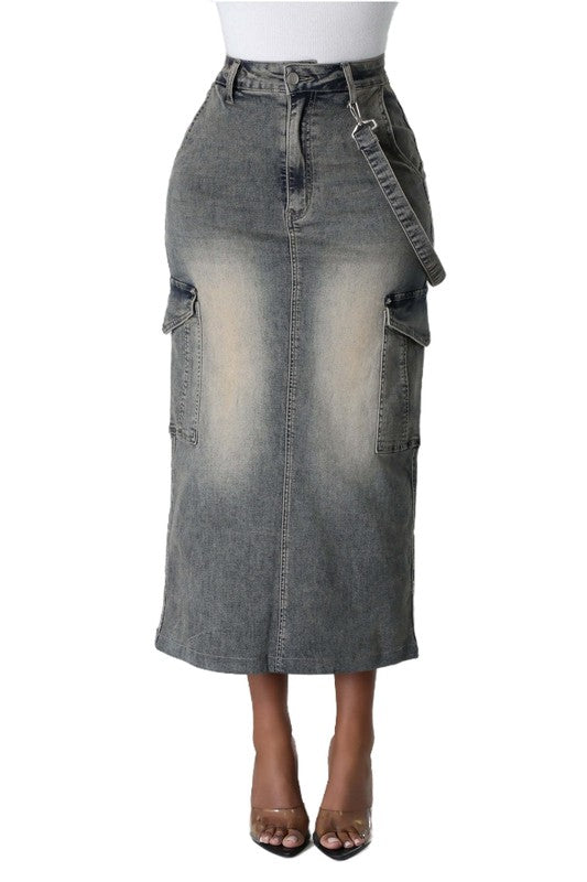 Women's Black Denim Maxi Skirt