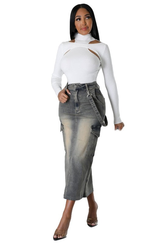 Women's Black Denim Maxi Skirt