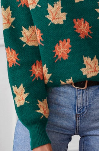 Women's Fall Leaves Green Sweater