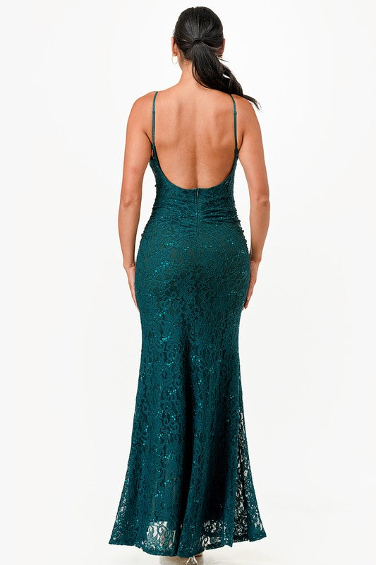 Women's Lace and Sequins Open Back Mermaid Dress