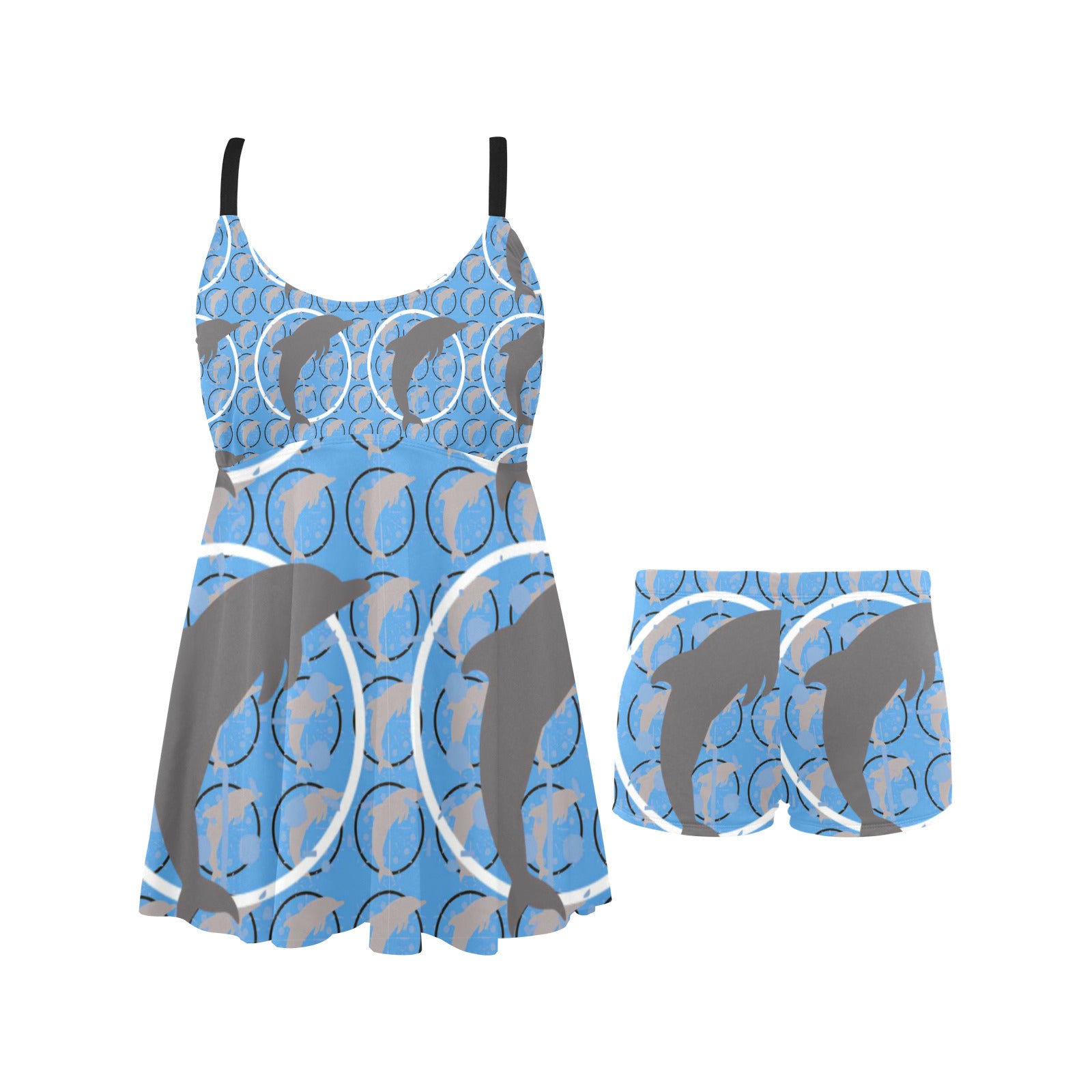 Happy Dolphins 2-piece Chest Pleat Swimsuit Dress up to 5XL