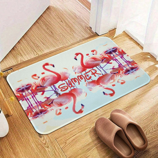 Pink Flamingos Summer Design Crystal Velvet Bath Mat (Made in USA)