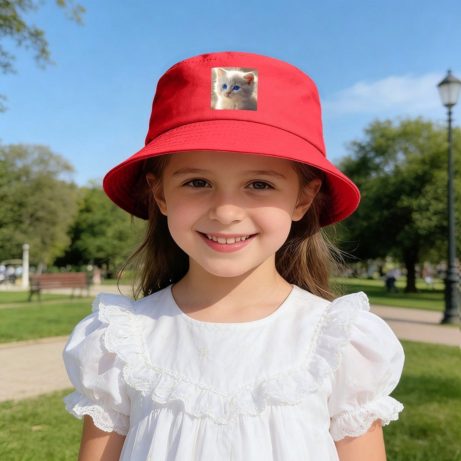 Cute White Kitten Design Kid’s Bucket Hat | Ships from USA