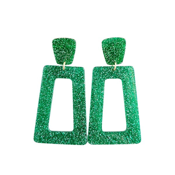 Dark Green Glitter Glam Dangle Earrings