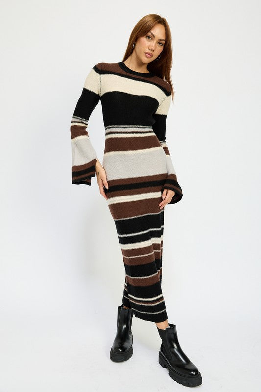 Women's Brown Horizontal Stripes Bodycon Maxi Dress