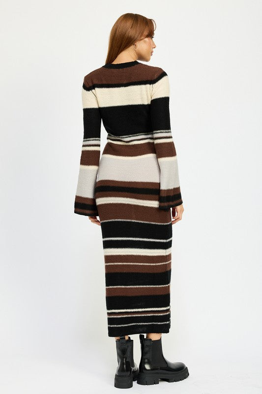 Women's Brown Horizontal Stripes Bodycon Maxi Dress