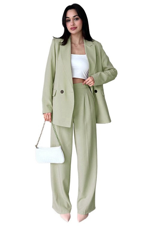 Women's Fashion Pastel Blazer & Pants Suit Set