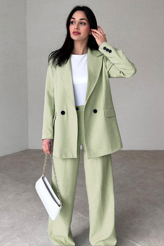 Women's Fashion Pastel Blazer & Pants Suit Set