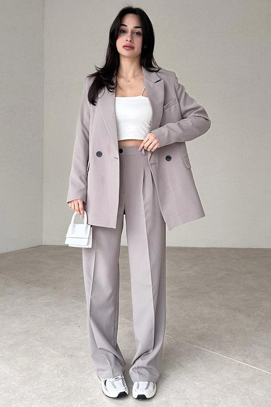 Women's Fashion Grey Blazer & Pants Suit Set