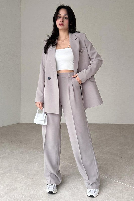 Women's Fashion Grey Blazer & Pants Suit Set