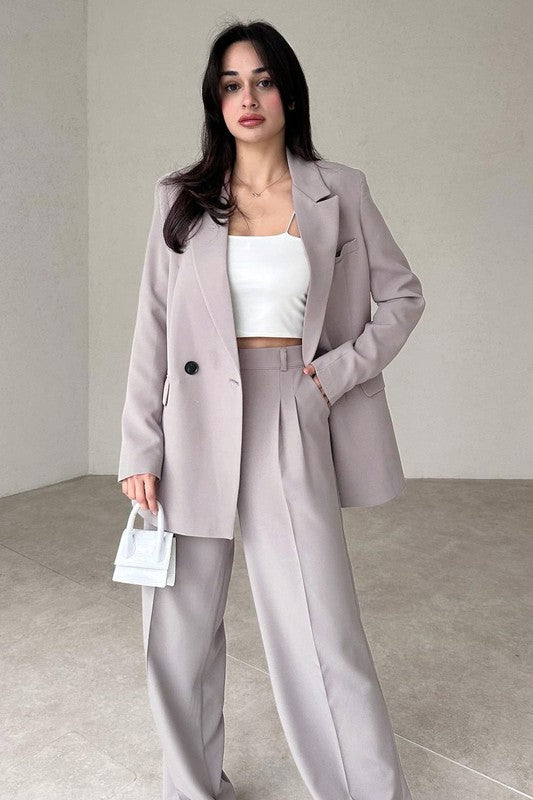 Women's Fashion Grey Blazer & Pants Suit Set